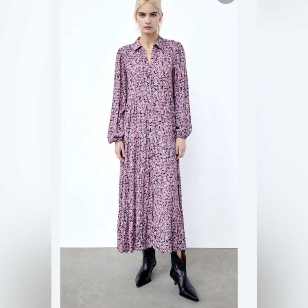 Zara Pink and Purple Long Sleeve Dress